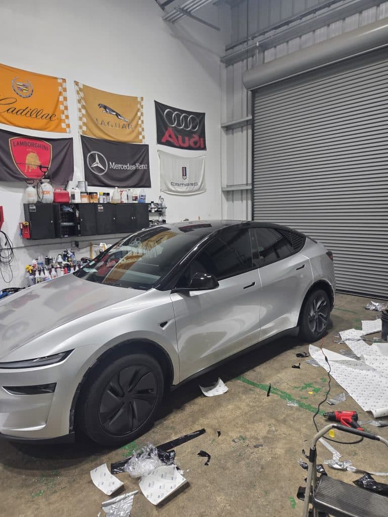 Model Y wrapped in 3M 2080 Gloss White Aluminum